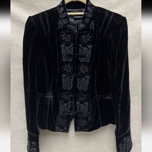 BCBG MAXAZRIA Black Velvet Whimsigoth Embroidered Blazer Jacket Cropped Sz S